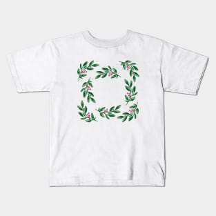 Simple watercolor green branches with pink berries Kids T-Shirt